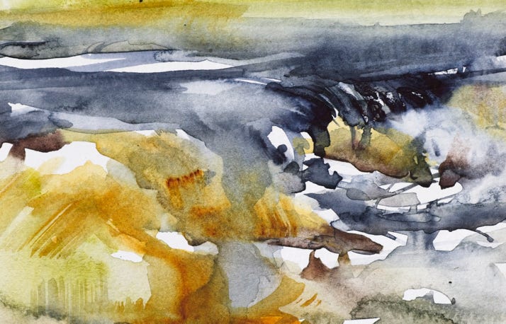 Rapids at the American River, watercolor by Annette