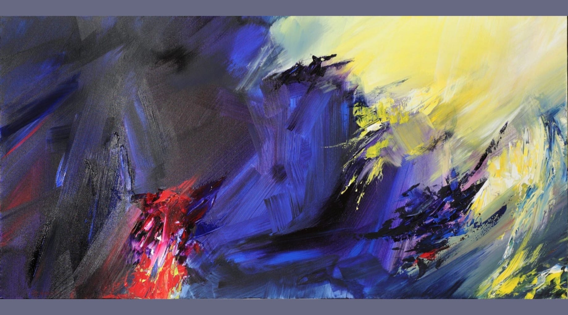 Bold color and movement abound in this dynamic piece