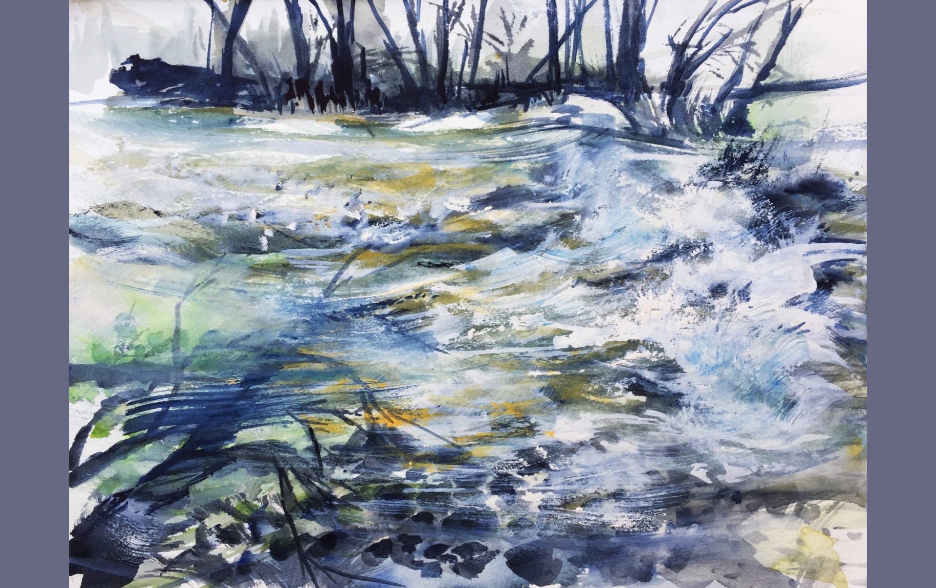 Rapids on the American River, watercolor painting by Annette
