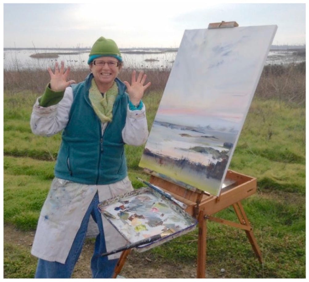 Annette painting in the Yolo Bypass